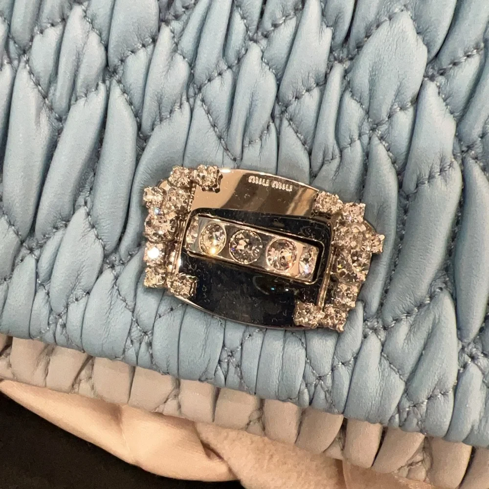 Miu Miu Quilted Blue and Gray Clutch - Picture 8 of 11